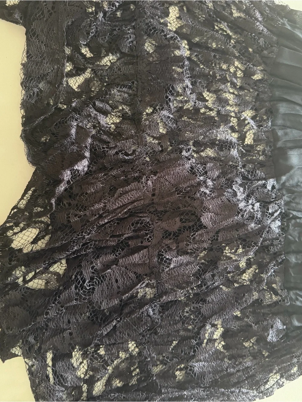 Vintage Sandi Kent Atlantis Black Pleated Maxi Dress with Lace Hem